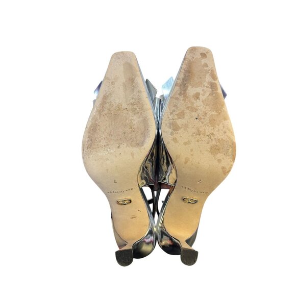 Dee Ocleppo Silver Slingback Pumps With Bow Detail Heels - Picture 10 of 10